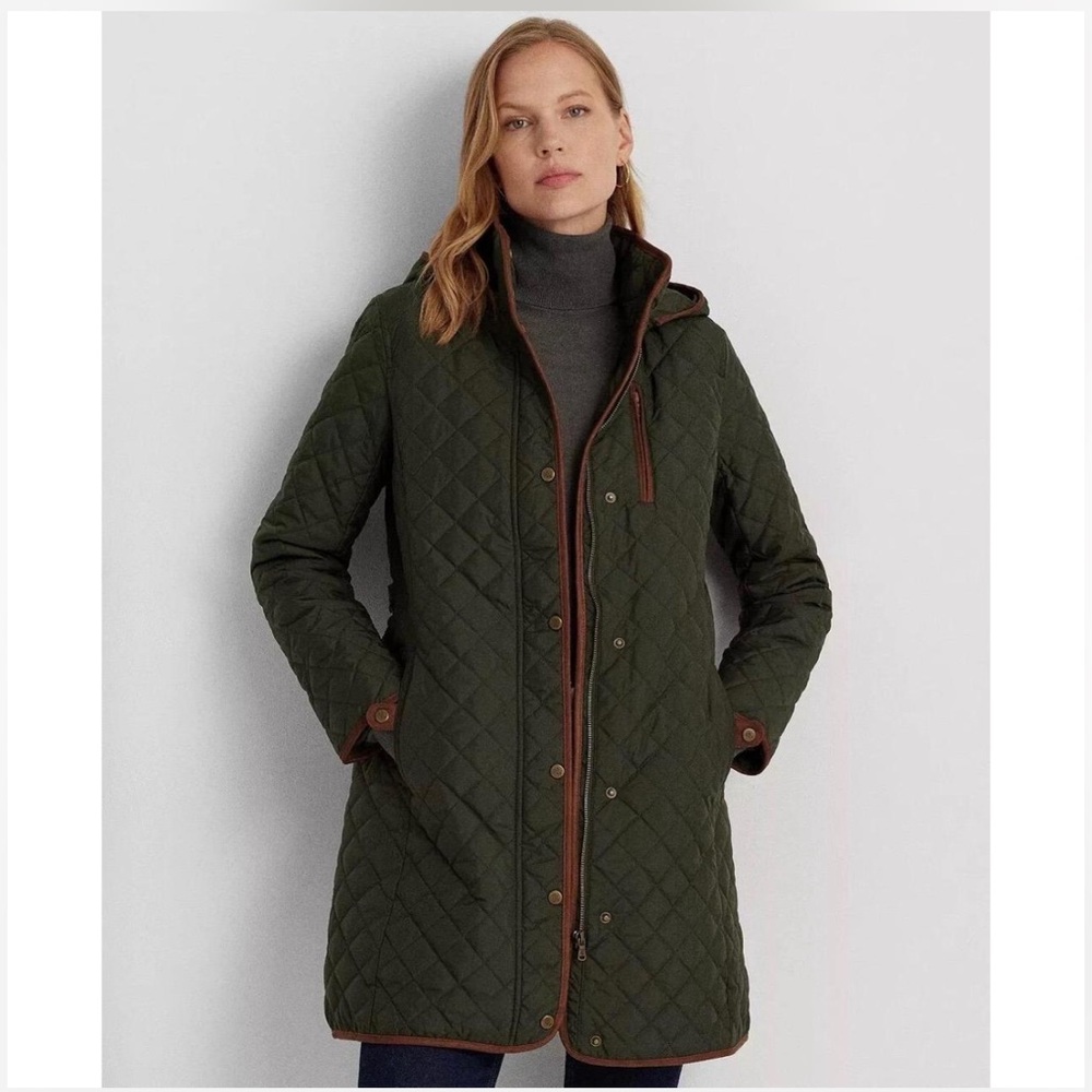 Ralph Lauren Quilted Hooded Coat in Dark Green